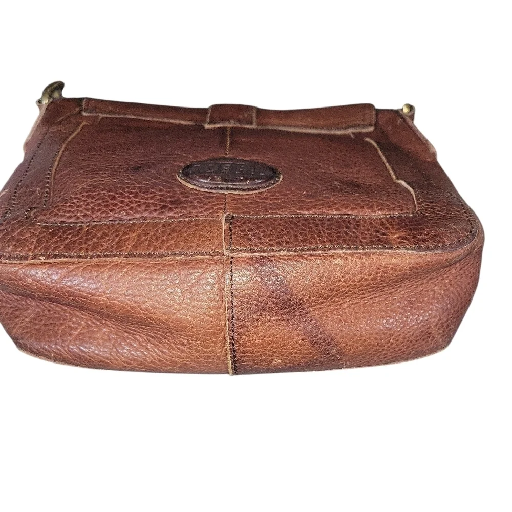 Fossil Travis City Brown Leather Vintage Messenger Crossbody With Canvas Strap